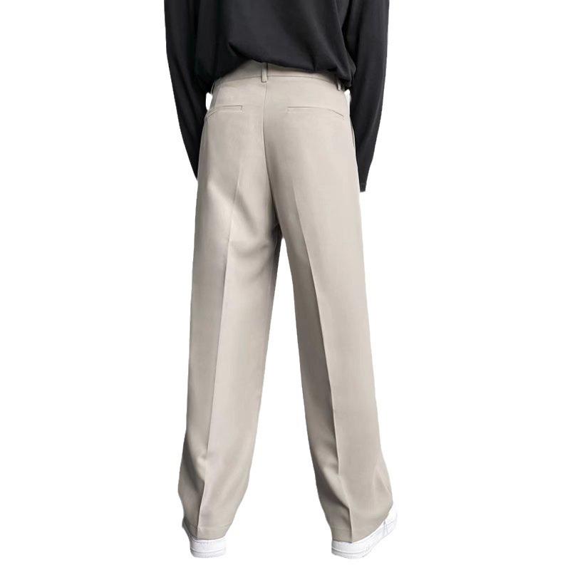 Men's Classic Pleated Solid Color Trousers - Versatile, Loose-Fit for Spring and Autumn In Korean Business Style