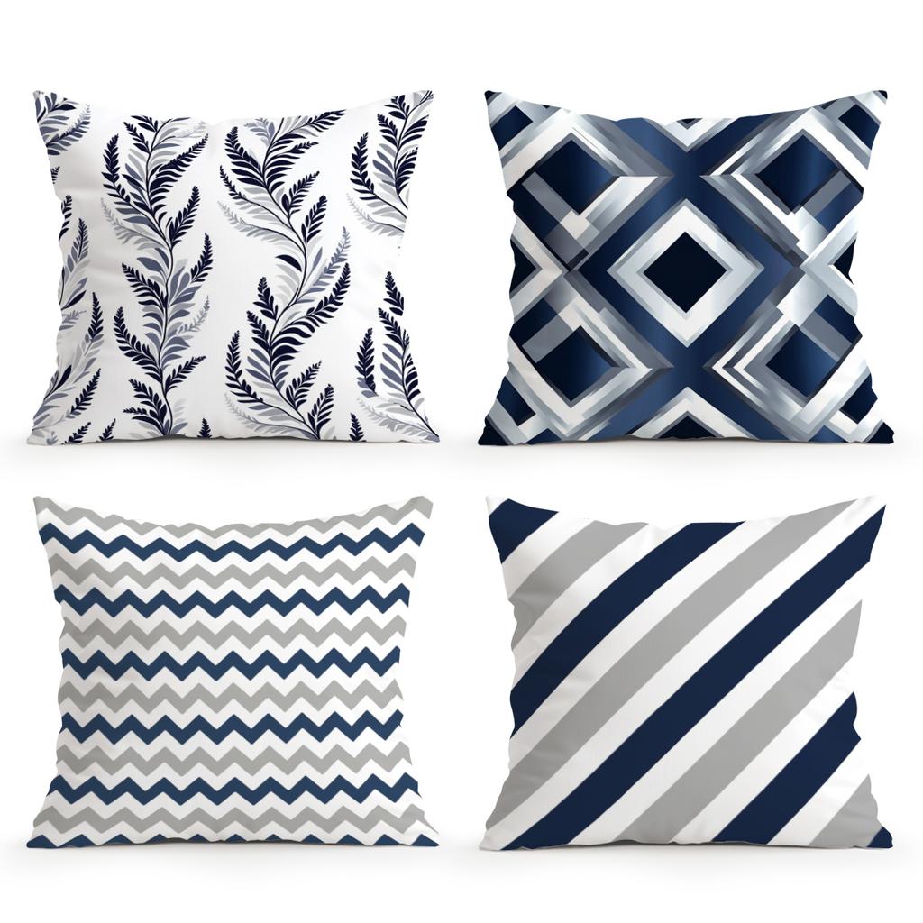 Home Decor Blue & White Geometric & Patterned Pattern Cushion Cover Suitable for Sofa Bedroom Car Pillow Cover