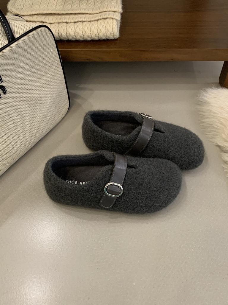Internet celebrity Mao Mao shoes women's ladyshoes 2025 autumn and winter new thick-soled piled one-pedal bean shoes pregnant women warm cotton shoes