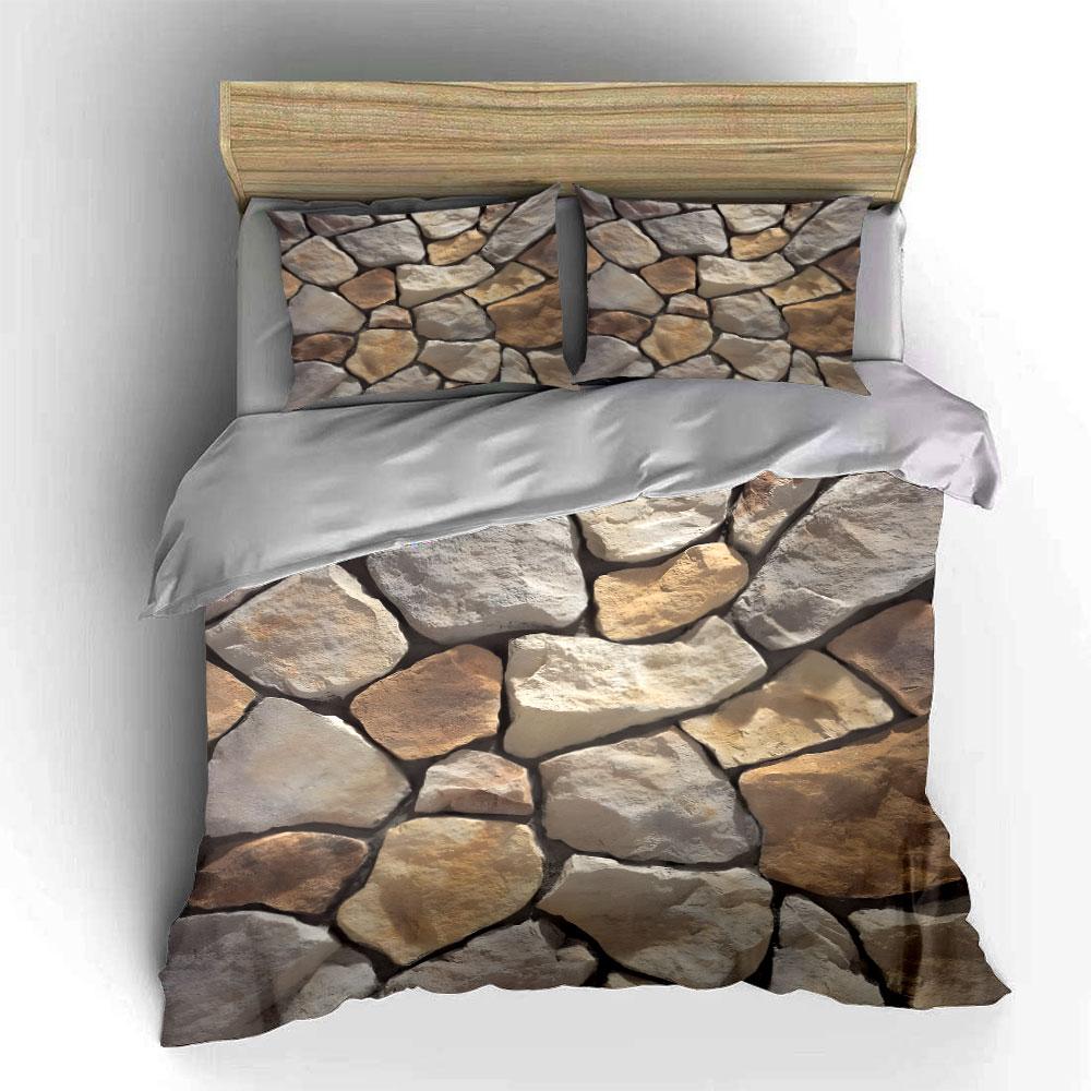 Natural Stone Wall Pattern Bedding Duvet Cover Set  (1*Duvet Cover 2*Pillowcases, Without Duvet Insert)