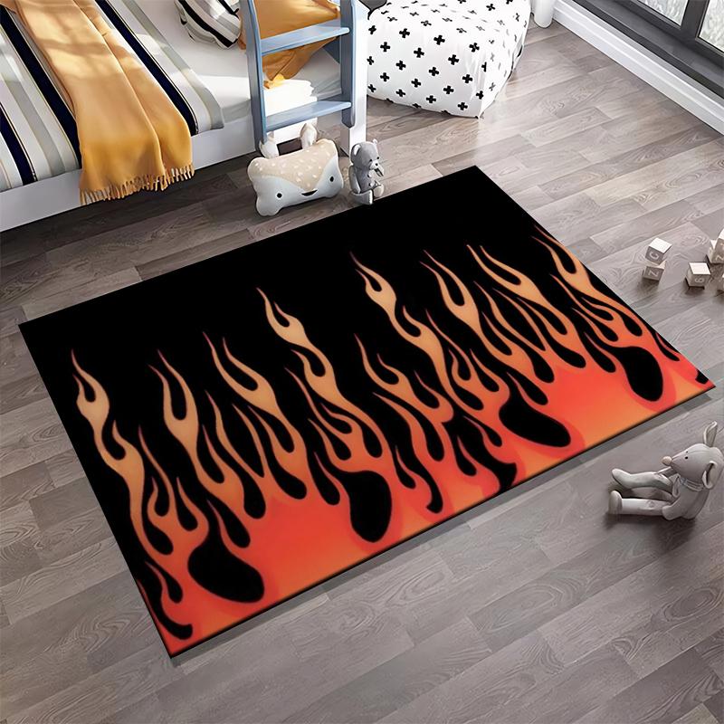 Modern Carpet with Black and Fiery Flame Design for Living Rooms Suitable for use as an anti-slip for living room bedroom sofas
