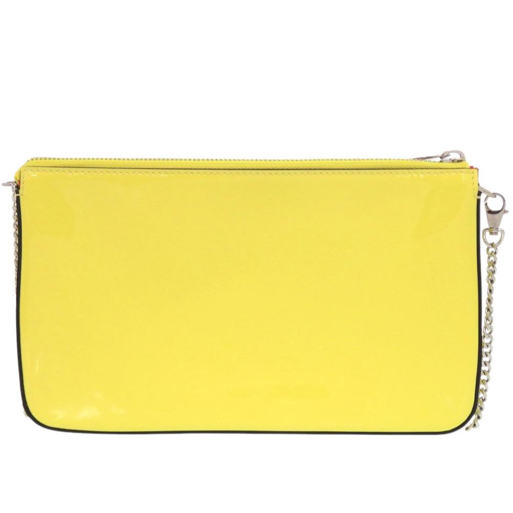 Used AUTHENTIC Christian Louboutin LOUBILA Chain Shoulder Bag Yellow Patent Leather