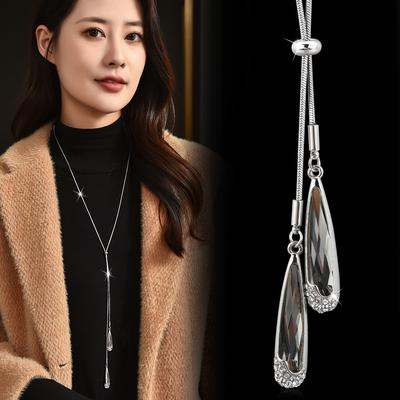 Drop-shaped Crystal Long Adjustable Tassel Light Luxury Style Pendant Necklace