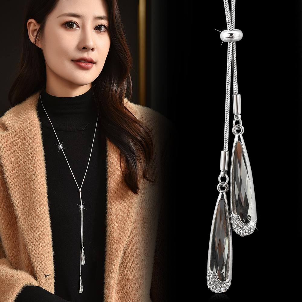 Drop-shaped Crystal Long Adjustable Tassel Light Luxury Style Pendant Necklace