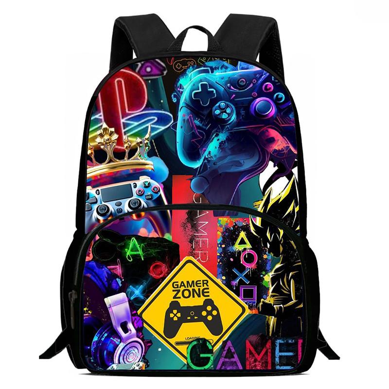 15 Inch Fortnite Cartoon Backpack Unisex for Boys Girls with Front Pocket Lightweight Student School Bookbag Large Capacity
