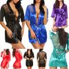 Women Lingerie Robe Satin Silk Lace Trim Sexy Kimono Robes Set Sleepwear