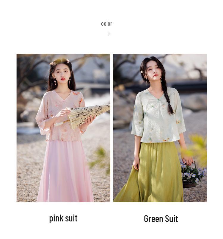 Modern Chinese Zen Loose Plus-Size Women's Hanfu Skirt & Top Set