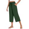 Women's Square Pocket Elastic Waist Cropped Pants Casual Cotton And Linen Pants