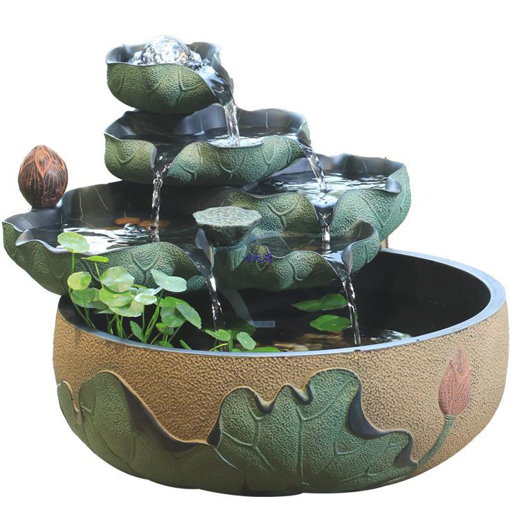 Chinese Style Fountain Feng Shui Ball Water Feature Humidifier with Wheel and Small Fish Tank for Living Room Decor