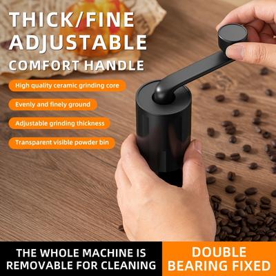 1 Stück Neue handbetriebene Kaffeemaschine, leiser Keramik-Zubereiter, handbetriebene Kaffeemühle, Heimkaffeemühle, transparenter Pulverbehälter mit großer Kapazität.