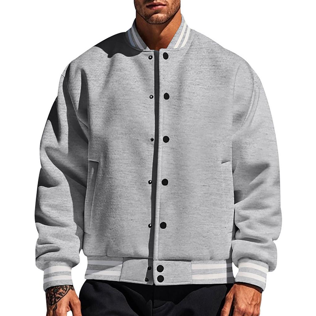Men's autumn and winter fleece American retro baseball jacket loose casual stand-up collar single-breasted