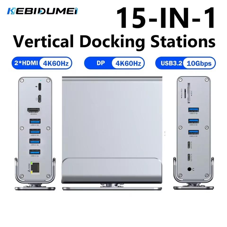 15-in-1 Typ-C Dockingstation HUB 4K@60Hz HDMI DisplayPort USB A RJ45 SD TF Audio 3,5mm Anschlussadapter für Macbook Pro Laptop PC gray