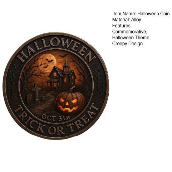 Halloween Challenge Coin Scarecrow Pumpkin Reaper Edition Metal Coin Trick (Skull Side)