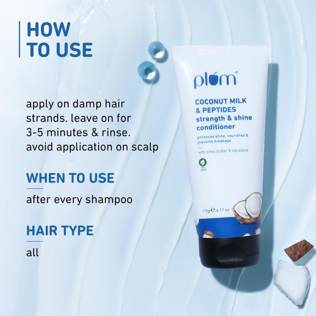 Plum Coconut Milk & Peptides Hair Conditioner 175gm Pack for Soft, Smooth, Shiny Hair, Anti-Frizz & Detangling