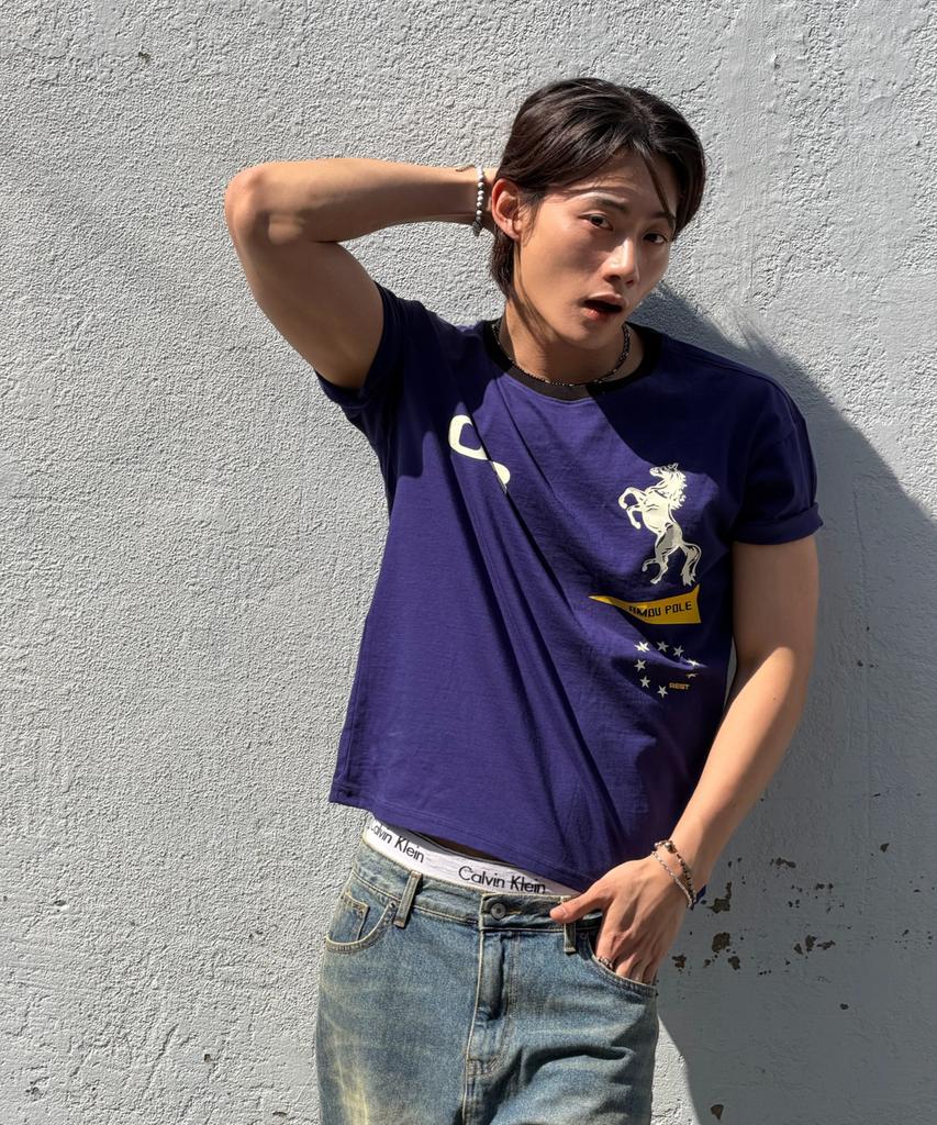 AMOU Sporty Horse Half T-Shirts Purple