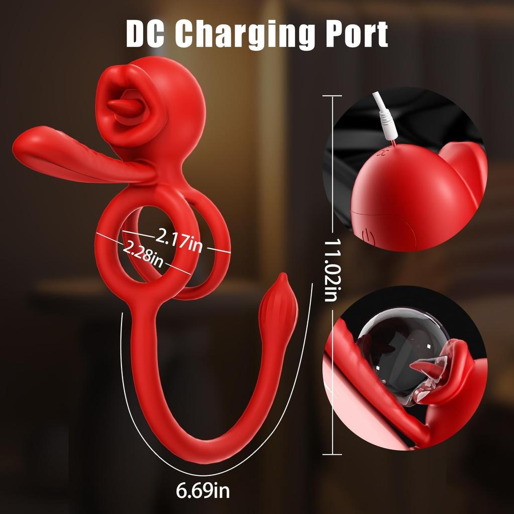 Bluetooth APP Controlled Cock Ring for Men - 10 Speed Vibrating Penis Ring, Clit & Perineum Stimulator, Rechargeable Couples Sex Toy