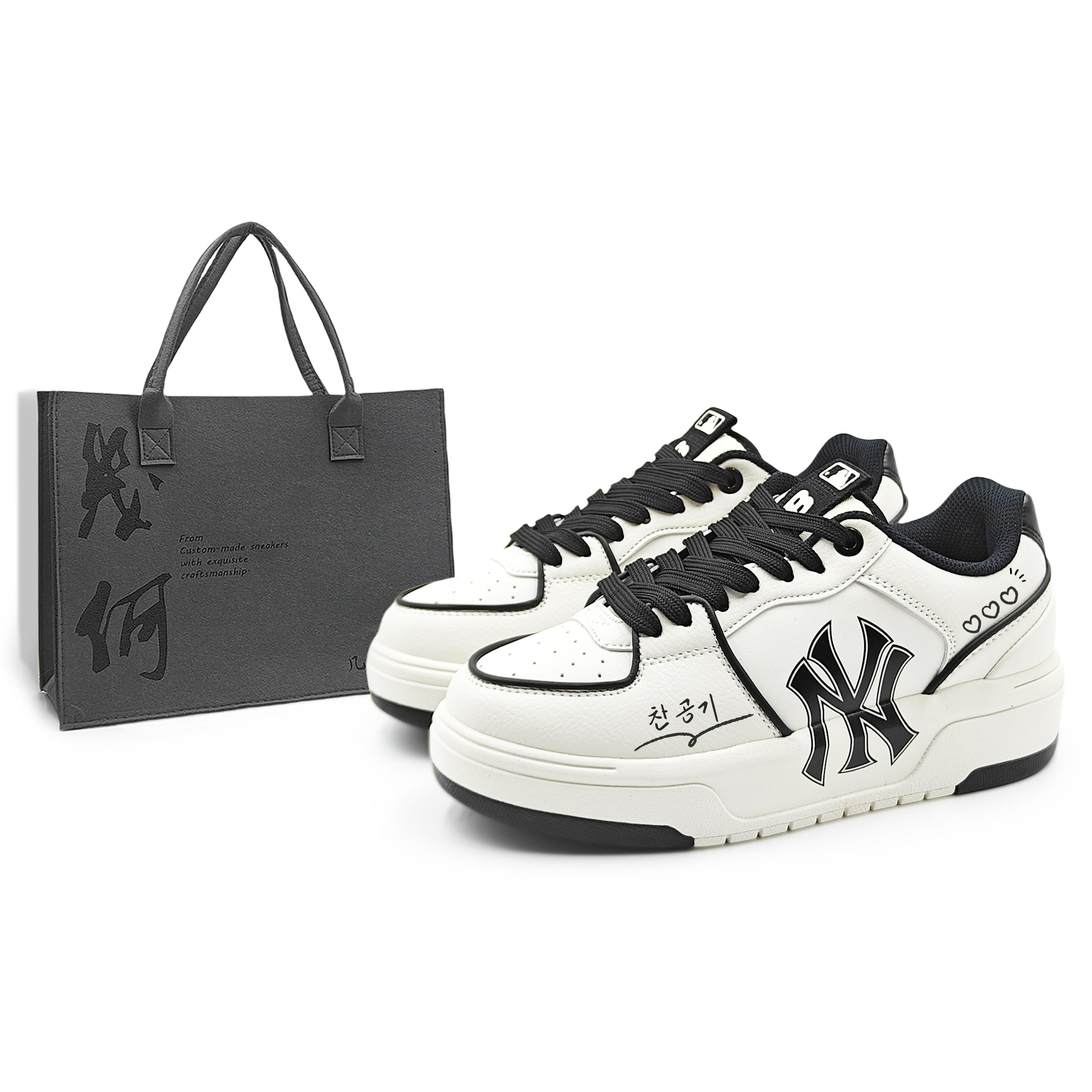 

MLB Chunky Liner PU Abrasion Resistant Low top Skateboard Shoes Unisex Black White 3ASXCA12N-50WHS(Team1284- S) 38