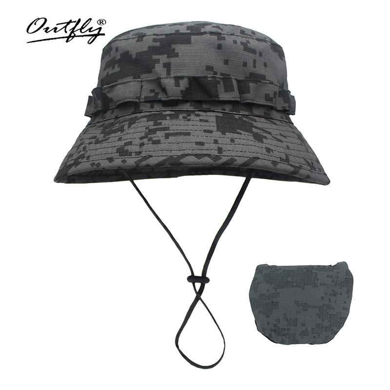 Camouflage mountaineering basin hat outdoor men's big head circumference bucket hat sun protection can be stored bionic camping jungle hat