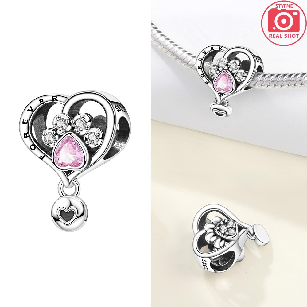 925 Silber Rosa Zirkon Liebesperlen Anhänger Passend für Armband Damen Schmuck DIY Geschenk Zarte Accessoires Jahrestag Geschenk