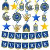 34Pcs Ramadan Decorations Pre-Assembled Mubarak Eid Kareem Muslim Banner Hanging Swirls Garland Decor Party Supplies Ramadan Decorations for Home