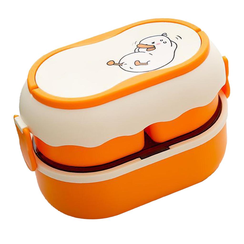 Lunch Box 2 Tier 3 Compartment Large Capacity Microwavable Cute Portable Bento Lunch Box Orange