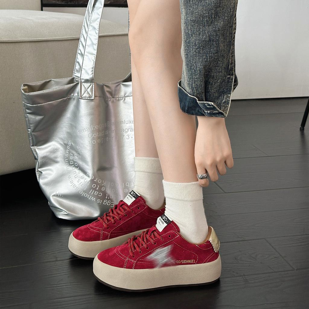 Retro and old stars, small dirty shoes, platform soles, casual and light, not tired feet, sports board shoes, genuine leather color matching, Germa