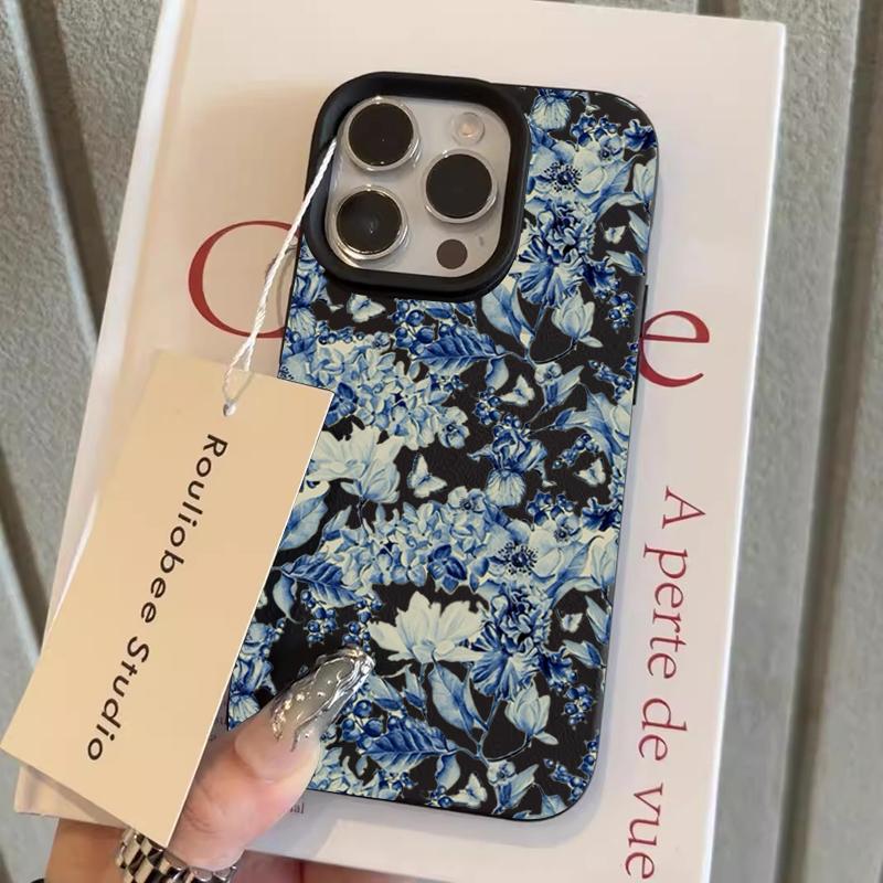 Custodia per Telefono con Design Floreale in Porcellana Bianca e Blu Per iPhone 17 Pro 16 15 14 Plus 13 12 11 Pro Max 16E 17Air X XR XS Max Cover