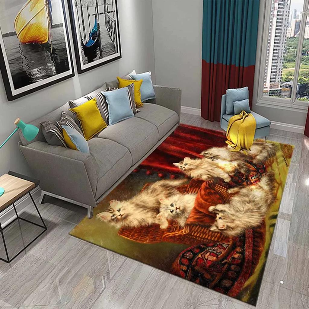 Cute Cat Oil Painting Carpet Bathroom Modern Non-slip Door Mat Kitchen Home Living Room Bedroom Funny Kitty Decor Floor Area Mat