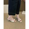 High Heels French Square Head One-word Slippers Women's Outer Wear 2025 New Summer Temperament Bow Sandals