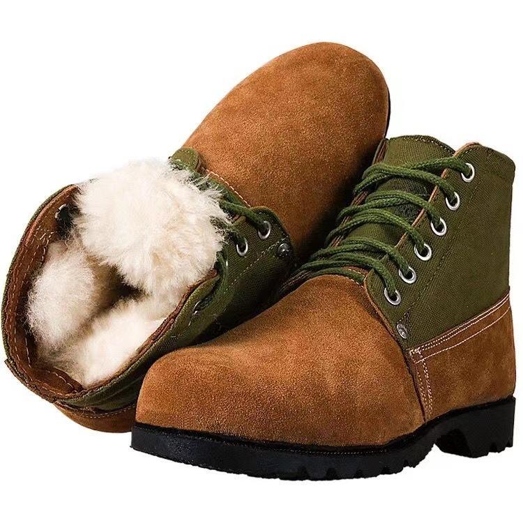 Fashion Winter Thick Soled Anti Slip Snow Boots/hot Selling Flip Up/lace Up Retro Plush Leather Shoes/new Classic Men's Cotton Boots