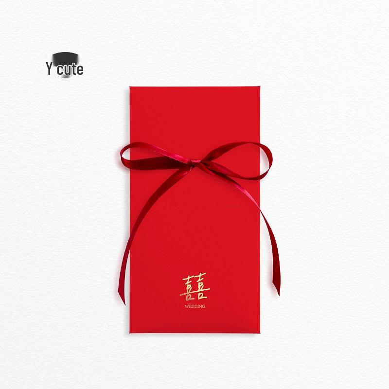 Creative Large Red Wedding Envelope with Double Happiness & Pink Ribbon Design