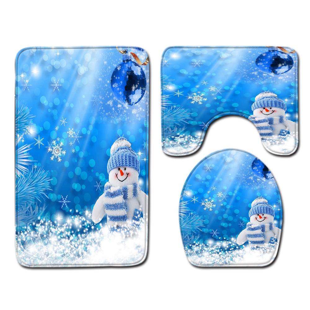 Christmas Toilet Three-Piece Floor Mat Bathroom Three-Piece Carpet Doormat