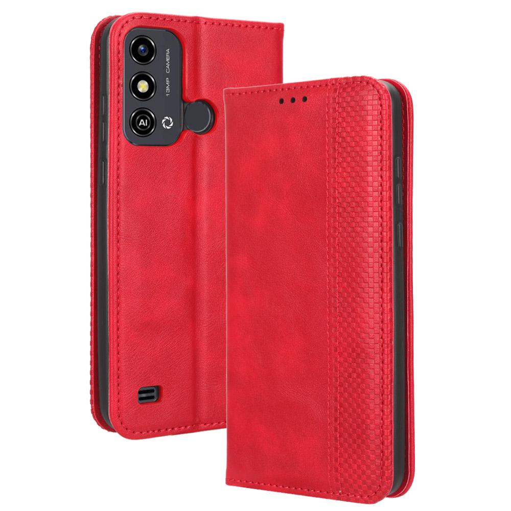 

For ZTE Blade A53/A53+ Retro Stand Wallet Phone Cover Scratch Resistant PU Leather Case Red