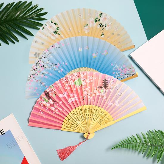 Chinese Style Folding Fan with Tassels Portable Summer Handheld Cooling Fan Decoration Dance Performance Props Party Costume Accessories