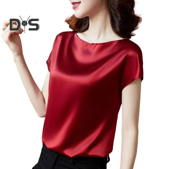 

Женская летняя рубашка с круглым вырезом и короткими рукавами, повседневные топы, однотонные свободные покроя, пуловеры из гладкой ткани, топы, рабочая одежда L красный