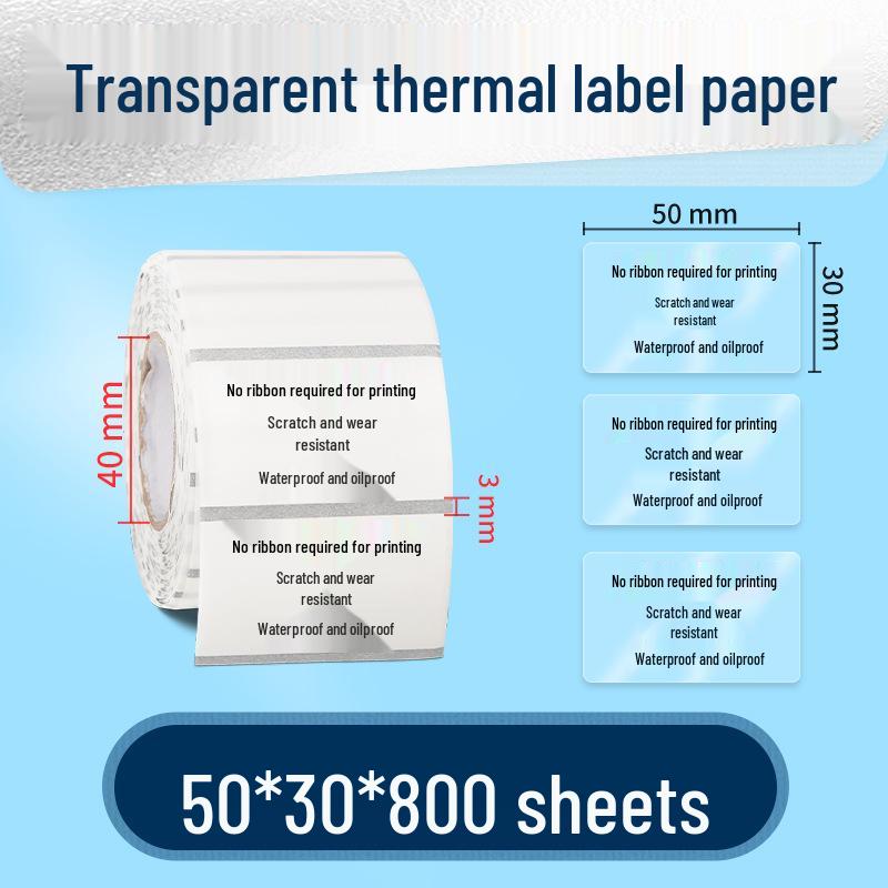 Transparent Waterproof Thermal Label: Tear-Resistant, Oil-Proof Adhesive Name Stickers