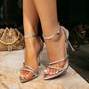 Women's high-heeled sandals silver high-heeled women's shoes stiletto high-heeled fashion party party pointed buckle high-heeled sandals