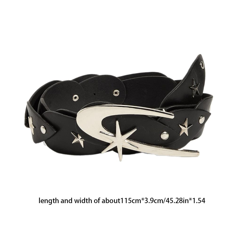 Western Adult Waist Belt with Star Rivet Decors Wear Resistant Stitching Waistband PU Belt for Rock Fan Decorative