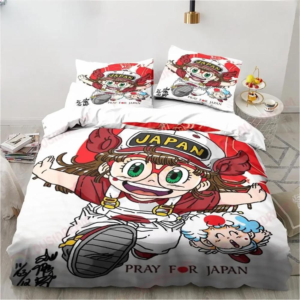 New Cute Cartoon Dr SSlump Arale Anime Bedding Collection Linen King Twin Double Child Bedding Collection Mircofiber Or Polyester Duvet Cover
