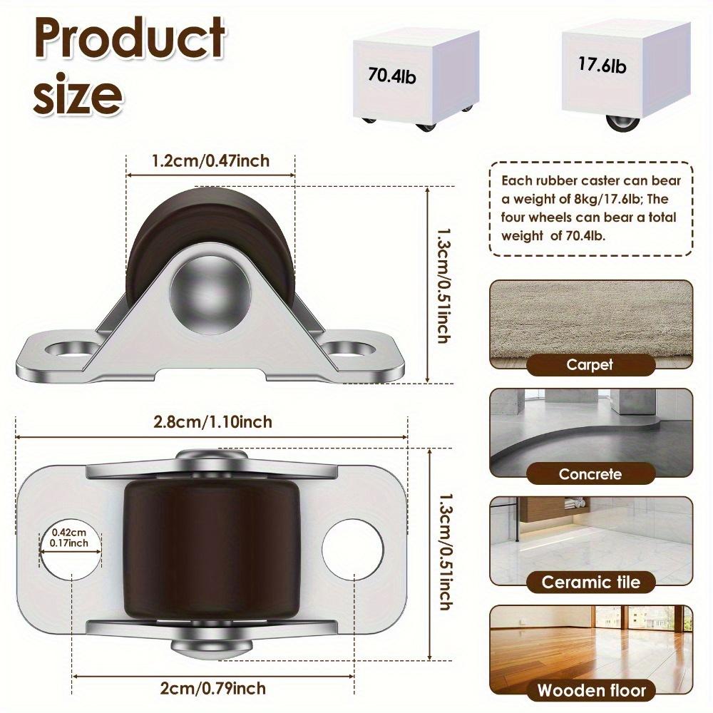 8pcs Caster Wheels Set Rubber Non Swivel Casters Heavy Duty Fixed Stationary Wheel with 16pcs Screws for Furniture Trolley Shelf