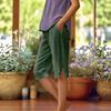 Women's Linen Blend Casual Capri Pants Elastic Waist Cropped Trousers with Side Buttons