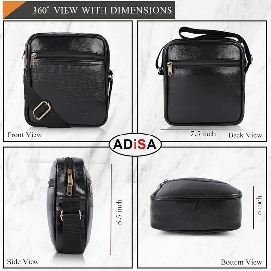 ADISA Faux Leather Unisex Sling Cross Body Travel Office Messenger Bag (MS9012-BLA)