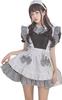Lady Lazy Lolita Maid Cosplay Short Above the Check Pattern Dress, Sleeves, Apron, Knee, Mini, Gray, (Small)