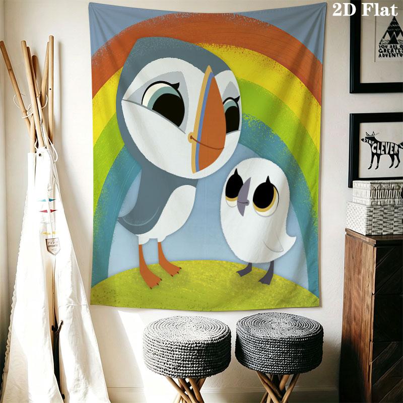 Puffin Rock Joy Wall Hanging Printed Fabric Blanket Decorative Tapestries for Bedroom Living Room Home Decor