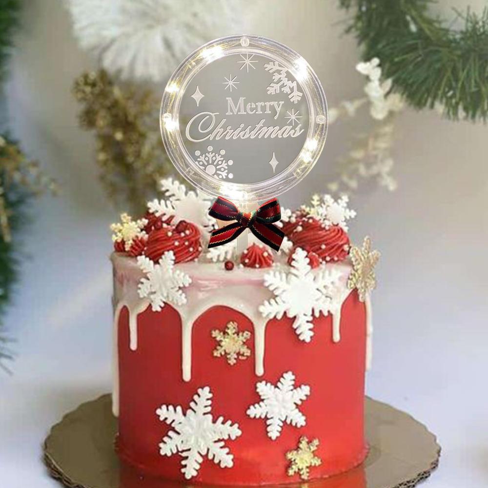 1pc Merry Christmas LED Light Cake Decoration for Christmas New Year Party Cake Topper Decoration Supplies