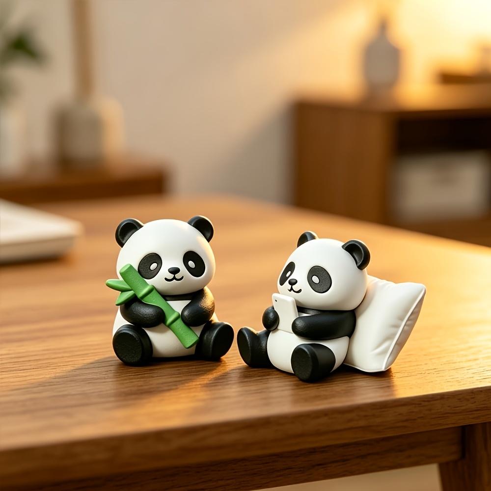 2pcs Creative Mini Panda Car Decor Figurines, Retro Bohemian Festival Design, Exquisite Detailed Print Durable Plastic Ornaments
