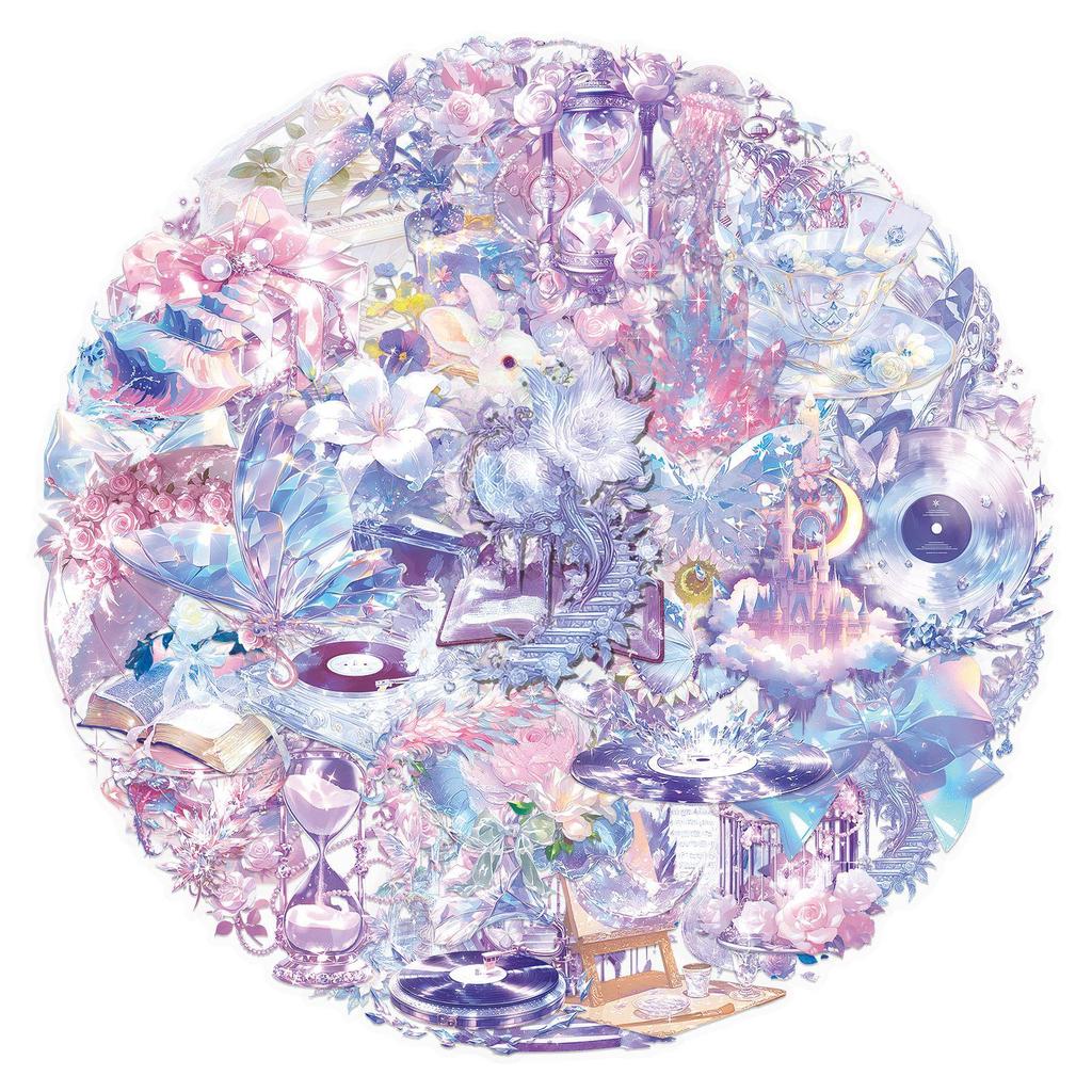 50 Transparent PET Stickers: Waterproof Purple Dreamy Princess Style for DIY Journaling