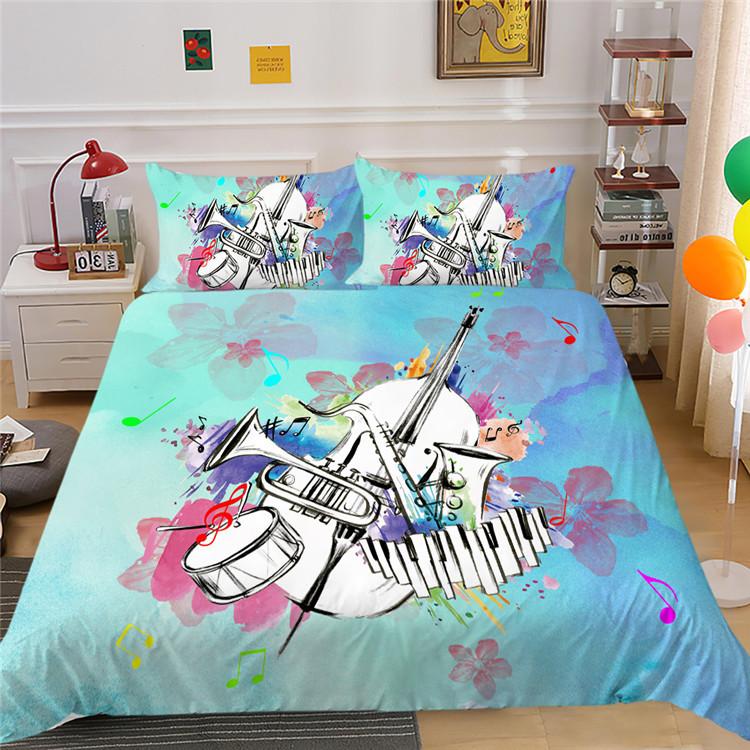 Quilt Cover Pillowcase Three-Piece Polyester Music Symbol Digital Printing