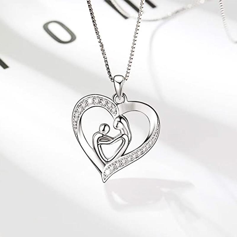 Mother'S Day Gift, Creative Love Mother And Son Concentric Necklace For Women, Micro-Inlaid Zircon Hug Collarbone Chain