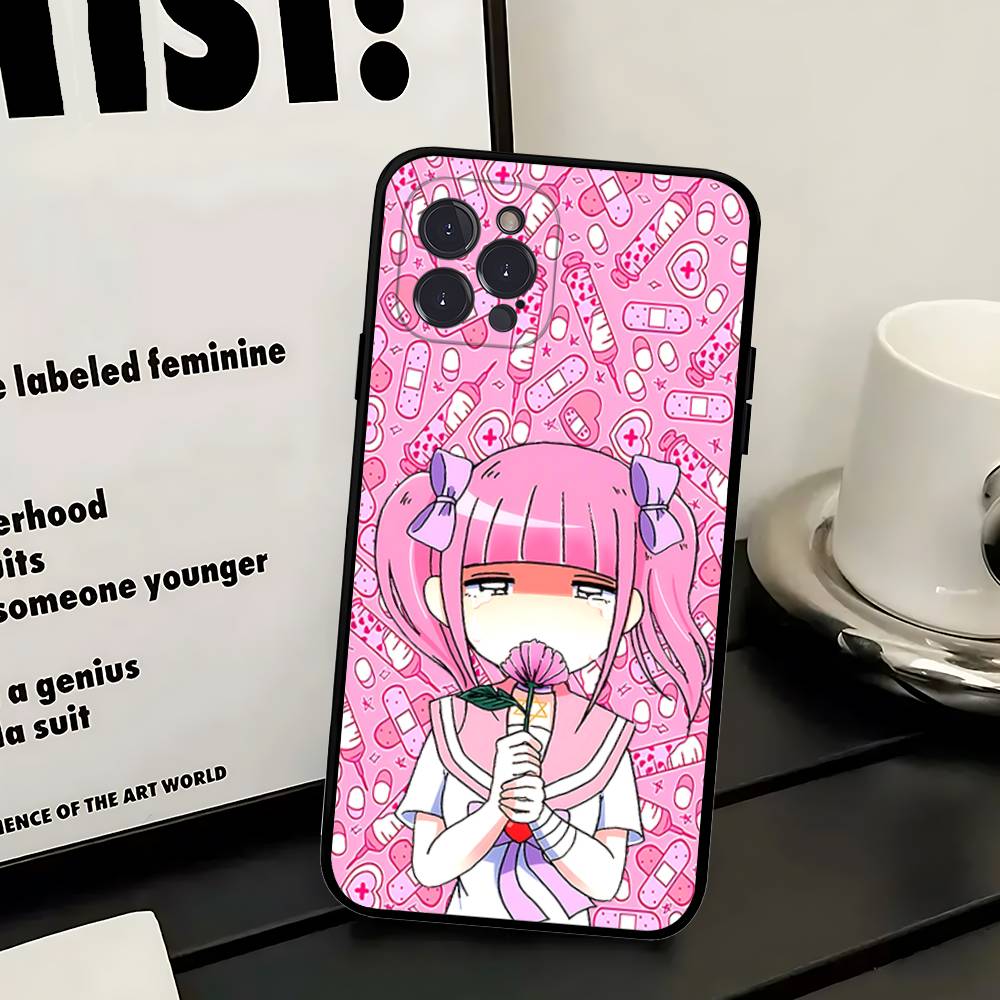 Anime Menhera Chan Phone Case For Iphone 16 15 17 13 14 12 11 Pro Max Plus Black Shell Cover Case